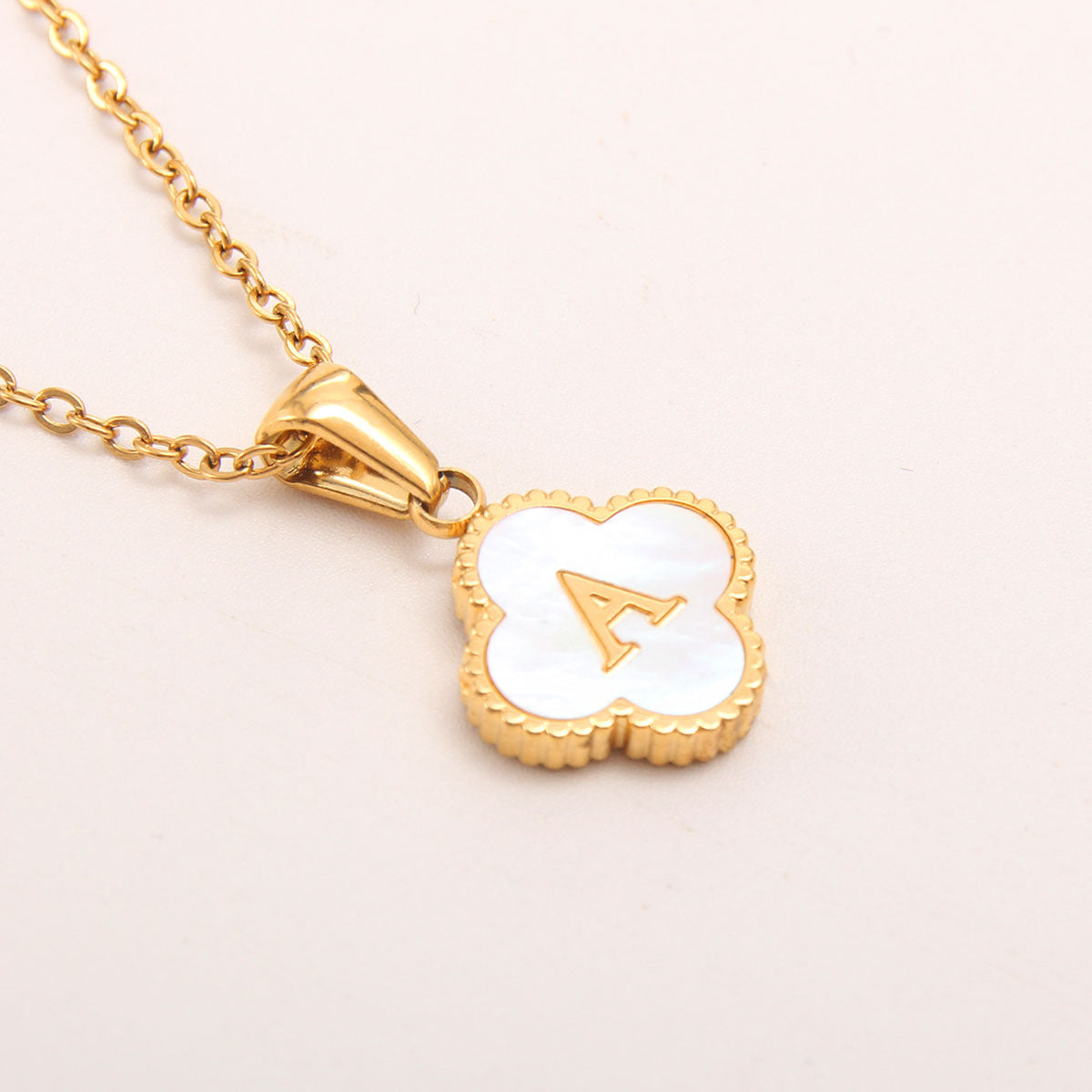 Four-Leaf Clover Letter Pendant Necklace