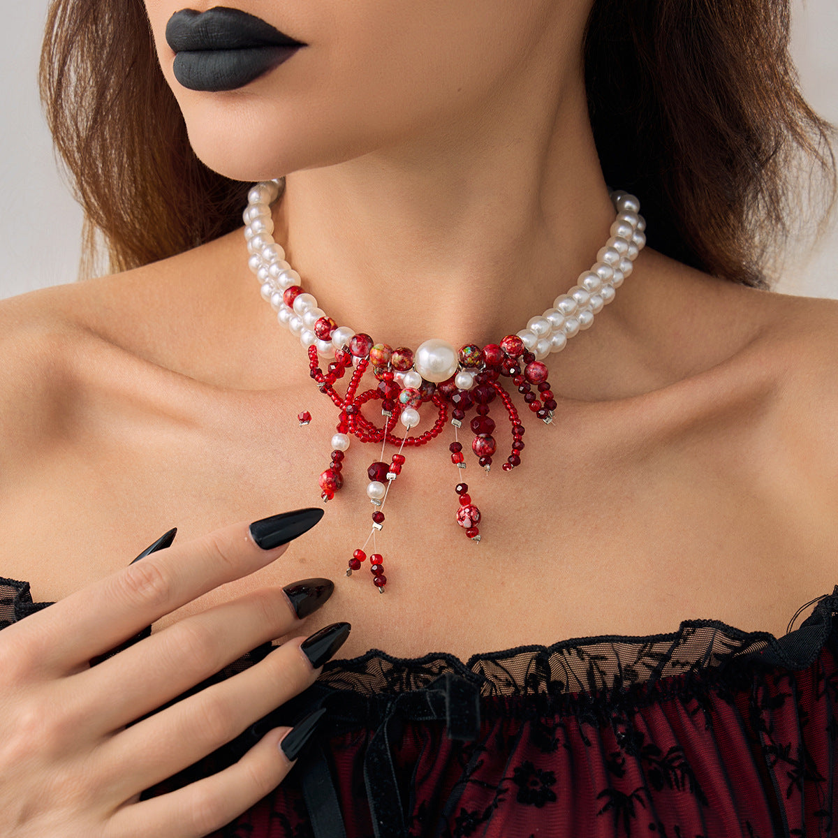 Halloween Fringed Cross Dark Necklace