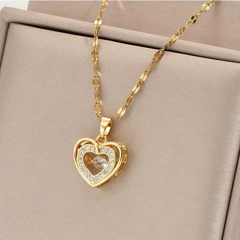 Micro-Inlaid Zirconia Heart Crystal Pendant Necklace