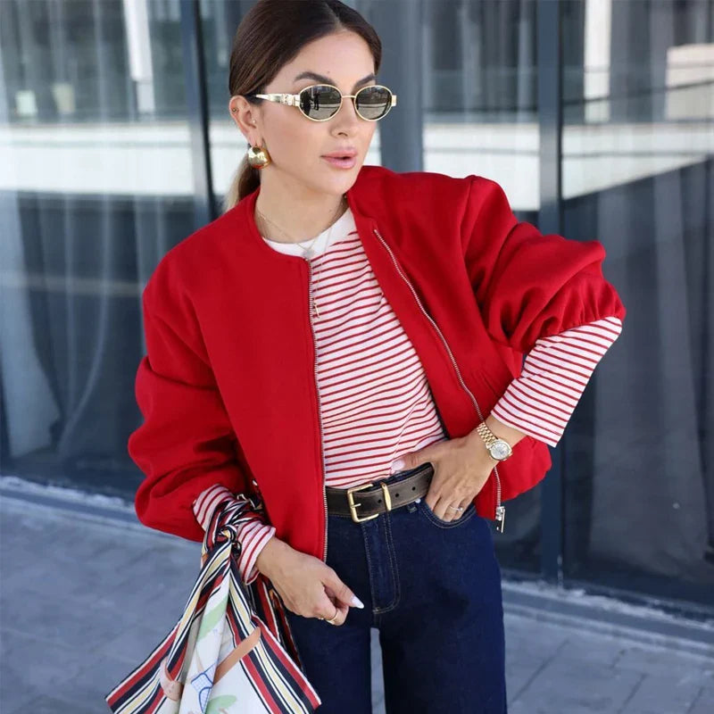 Rits™ Women's Red Zipper Bomber Jacket