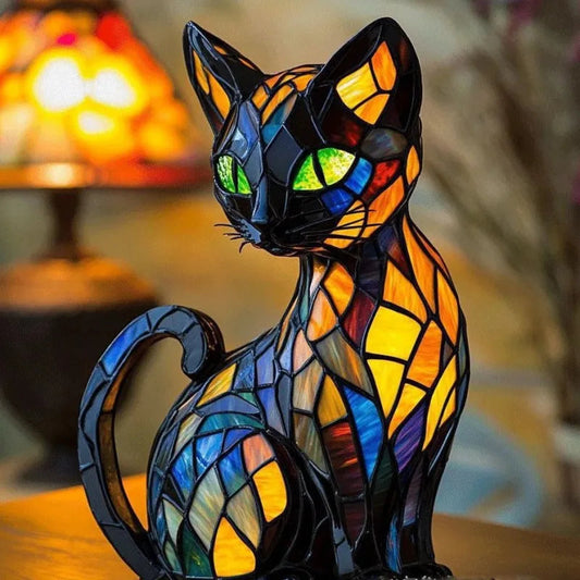 Minette | Magical Cat Lamp Made of Colored Glass