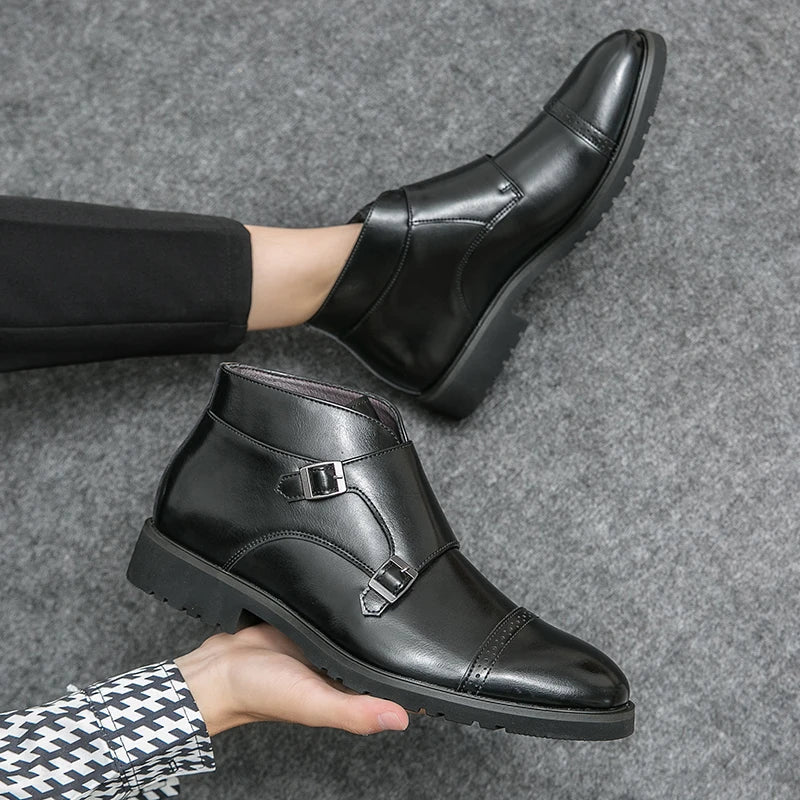 Parker | Faux Leather Double-Buckle Boots