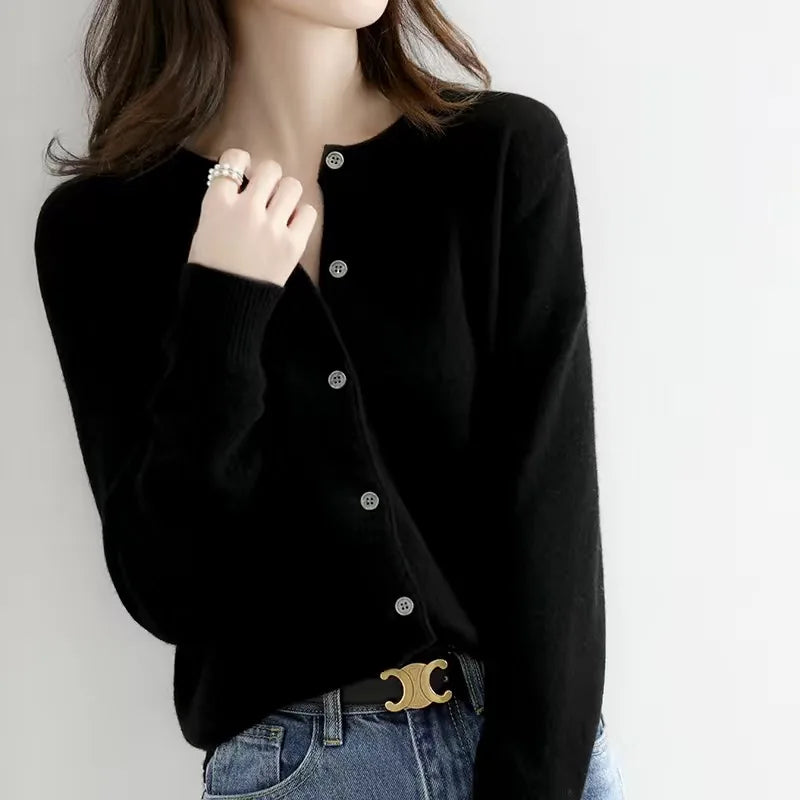 Women's Cashmere O-Neck Cardigan™ - Solid Color