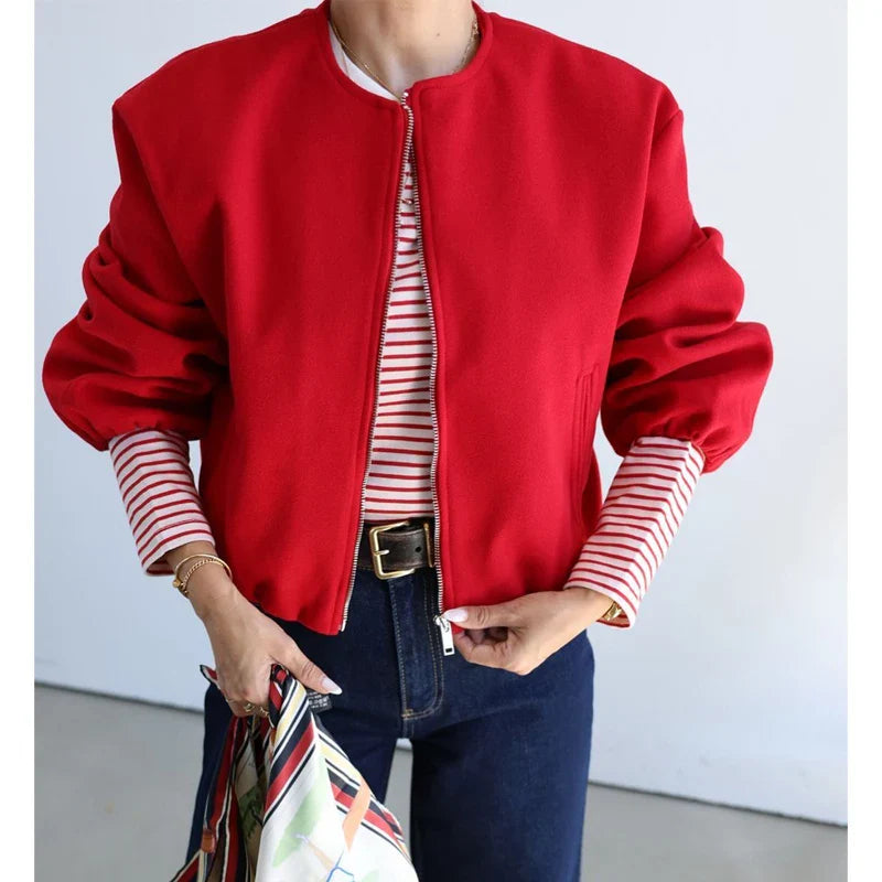 Rits™ Women's Red Zipper Bomber Jacket