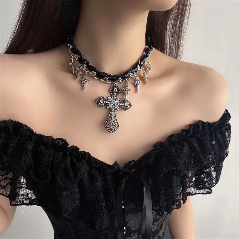 Dark Halloween Cross Collarbone Chain