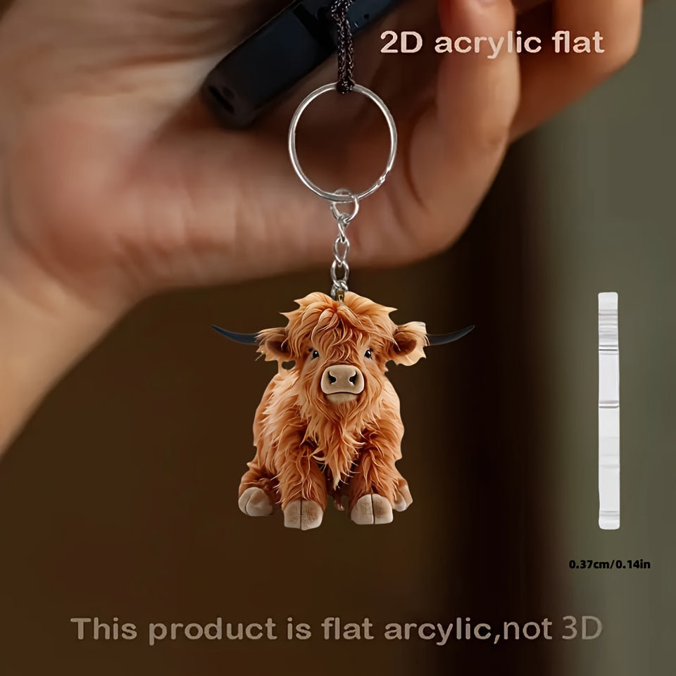 2D Plat, 2D Plat Acryl Sleutelhanger Hanger - Schattig Bruin Koe Ontwerp met Zwarte Oren & Snuit, Duurzame Metalen Ring voor Autosleutels, Kerst, Verjaardagen, Feestjes, Vakanties - Perfect Cadeau voor Mannen & Vrouwen, Feestdagen Geschenk, Speelse Design