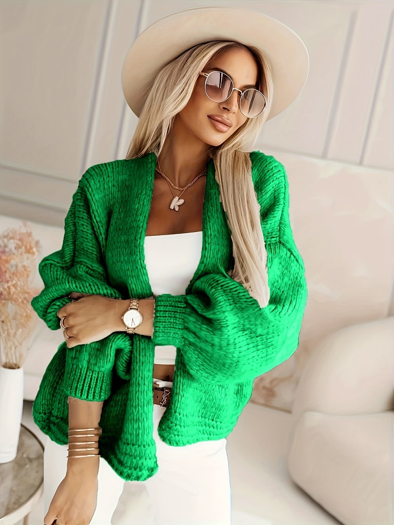 Front™ | Women's Beige Open-Front Sweater
