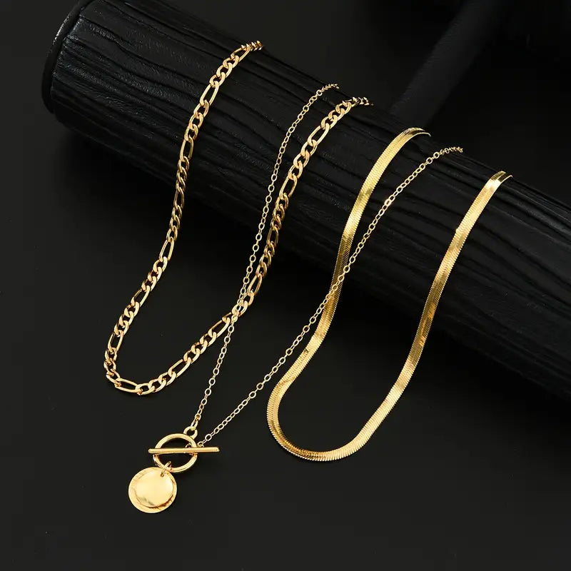 Gold Savira Layered Necklace with Textured Elements