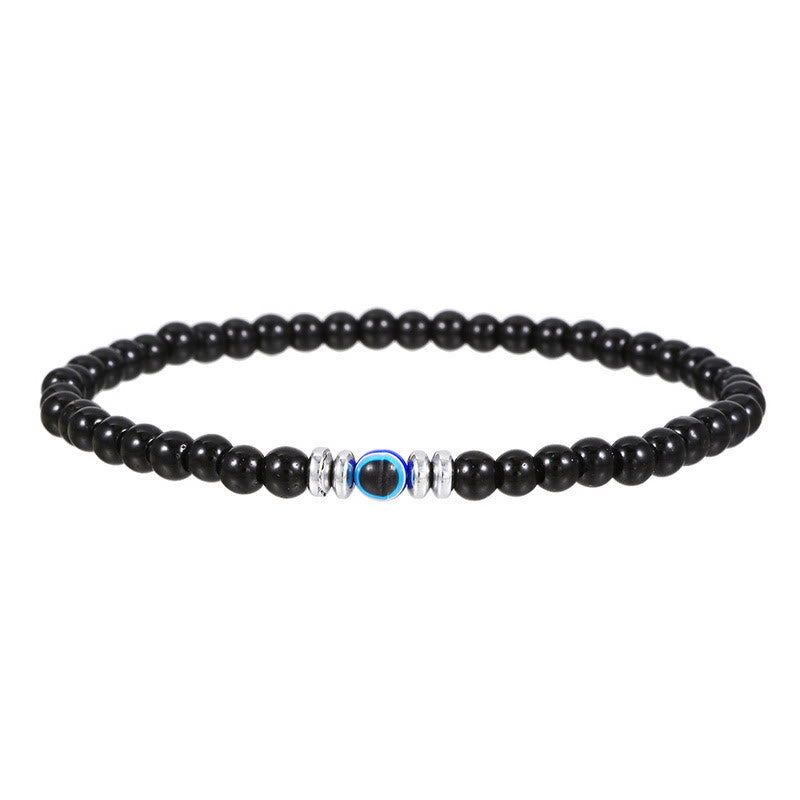 Bracelet homme en pierre naturelle de 4 mm avec breloque mauvais œil
