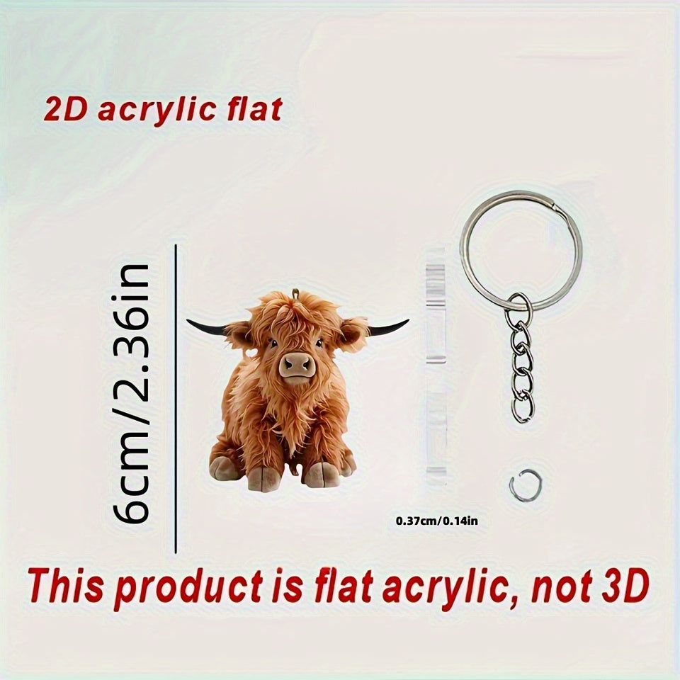 2D Plat, 2D Plat Acryl Sleutelhanger Hanger - Schattig Bruin Koe Ontwerp met Zwarte Oren & Snuit, Duurzame Metalen Ring voor Autosleutels, Kerst, Verjaardagen, Feestjes, Vakanties - Perfect Cadeau voor Mannen & Vrouwen, Feestdagen Geschenk, Speelse Design