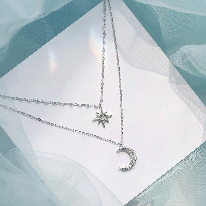 Collier double en argent – ​​Double lune avec élégance au clair de lune
