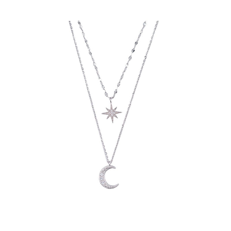 Collier double en argent – ​​Double lune avec élégance au clair de lune