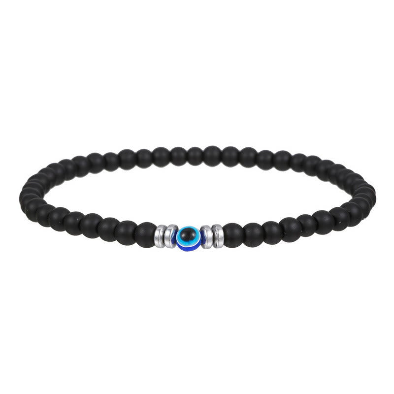 Bracelet homme en pierre naturelle de 4 mm avec breloque mauvais œil
