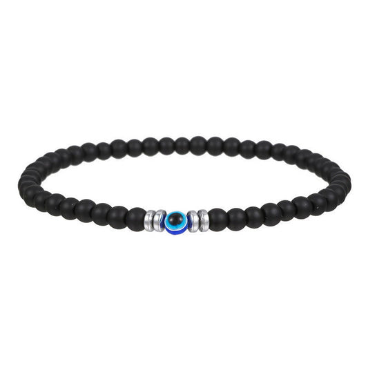 Bracelet homme en pierre naturelle de 4 mm avec breloque mauvais œil