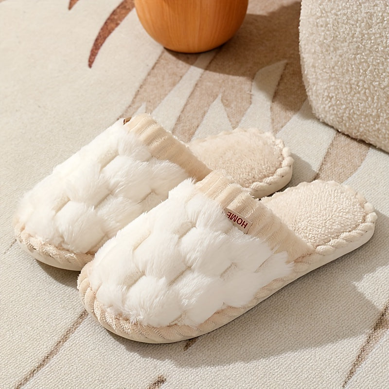 Women’s Plush Faux Fur Slippers – Cozy Non-Slip Winter Shoes