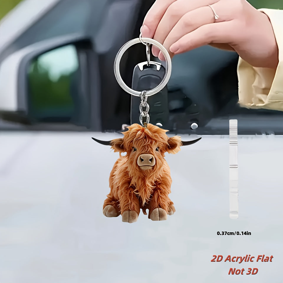2D Plat, 2D Plat Acryl Sleutelhanger Hanger - Schattig Bruin Koe Ontwerp met Zwarte Oren & Snuit, Duurzame Metalen Ring voor Autosleutels, Kerst, Verjaardagen, Feestjes, Vakanties - Perfect Cadeau voor Mannen & Vrouwen, Feestdagen Geschenk, Speelse Design