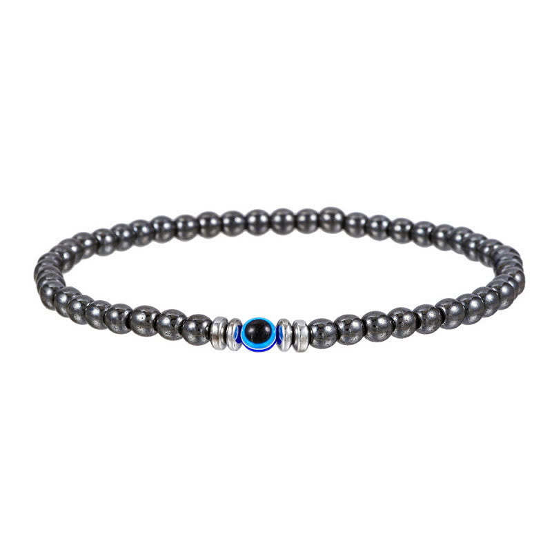 Bracelet homme en pierre naturelle de 4 mm avec breloque mauvais œil