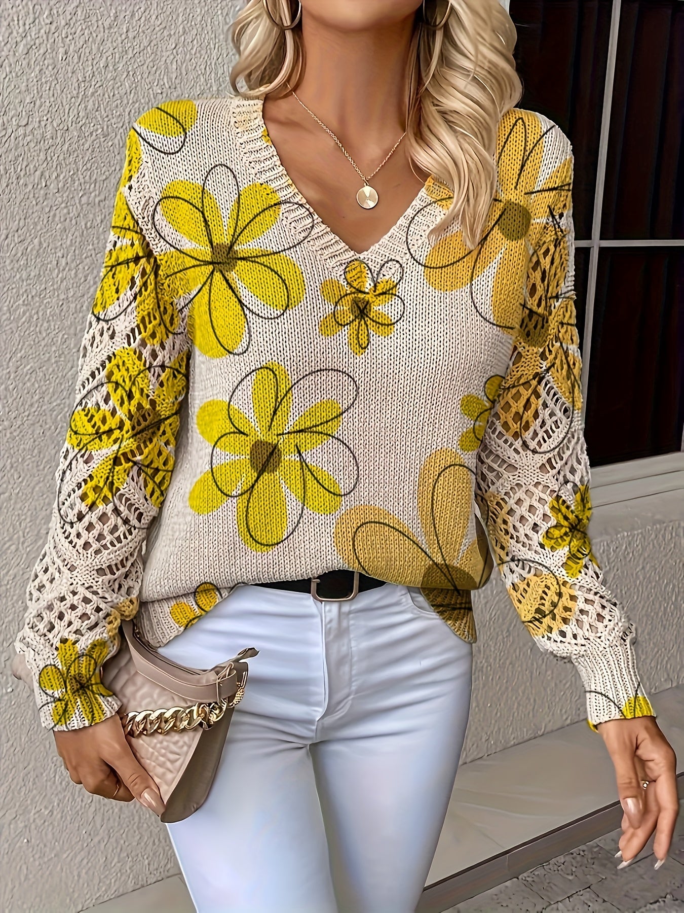 Lange™ | Bohemian Floral Print V-Neck Long Sleeve Top - Elegant Design