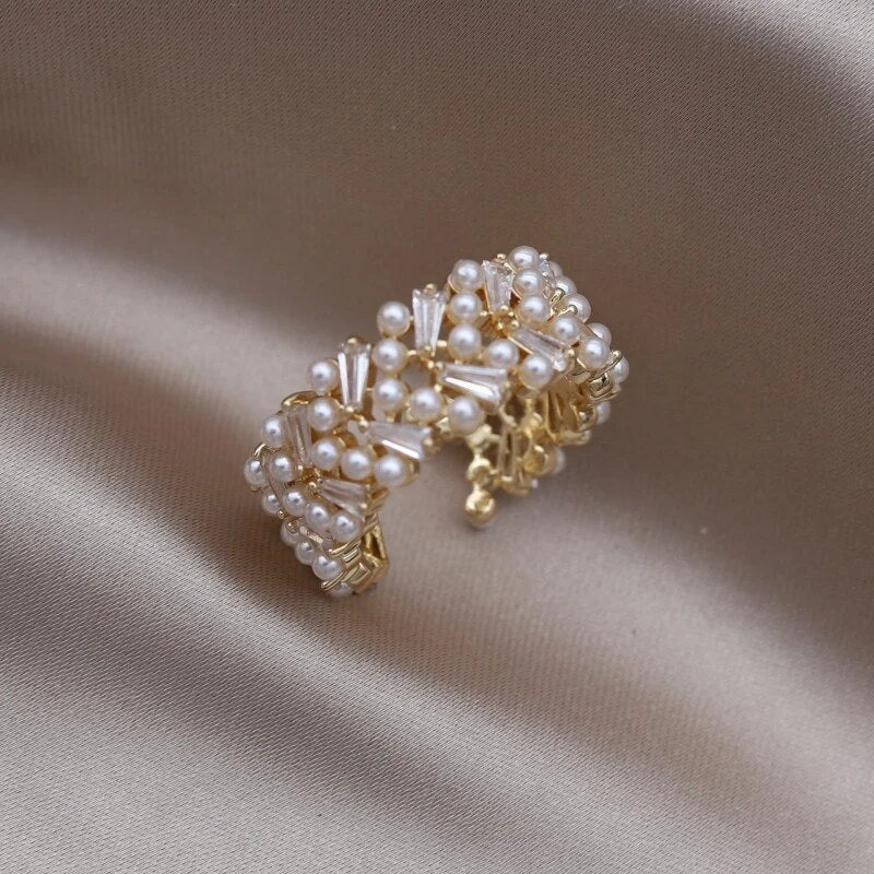 Bague élégante réglable en perles