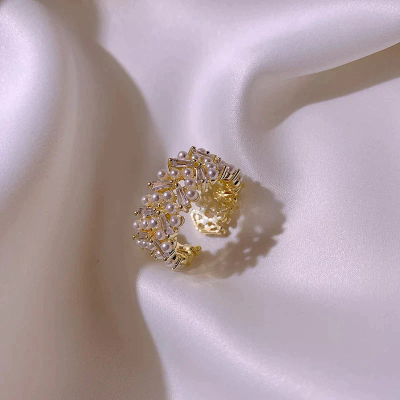 Bague élégante réglable en perles