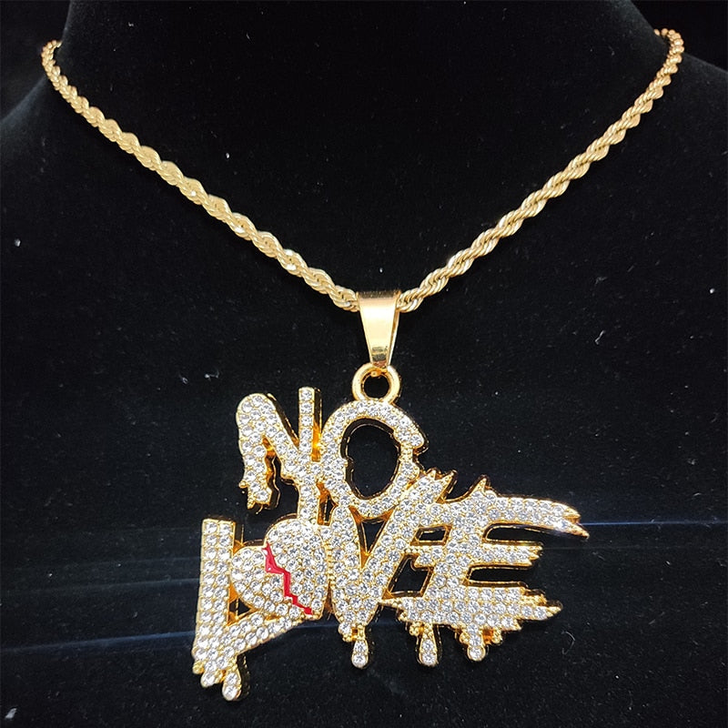Sterling Mystique | Collier chaîne cubaine hip-hop - Design NO LOVE