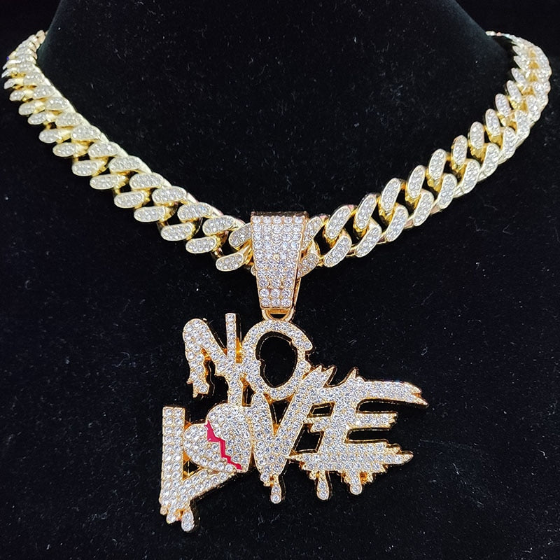 Sterling Mystique | Collier chaîne cubaine hip-hop - Design NO LOVE