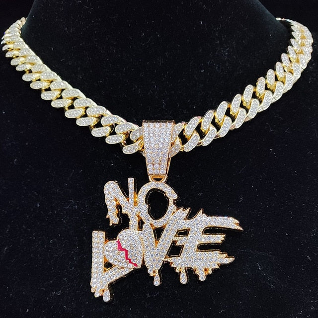 Sterling Mystique | Collier chaîne cubaine hip-hop - Design NO LOVE