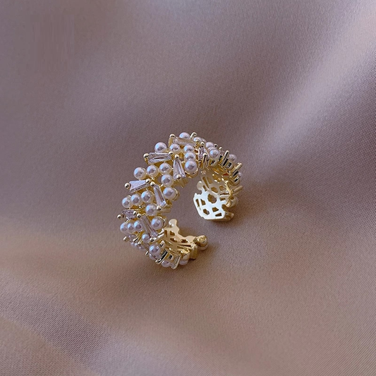 Bague élégante réglable en perles