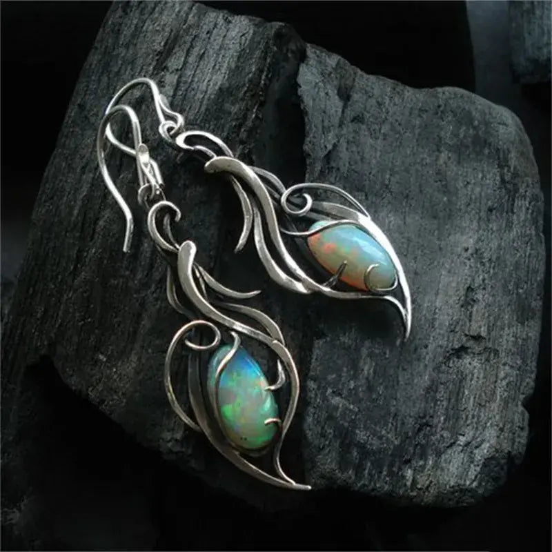 Boucles d'oreilles vintage en argent sterling avec opale bleue
