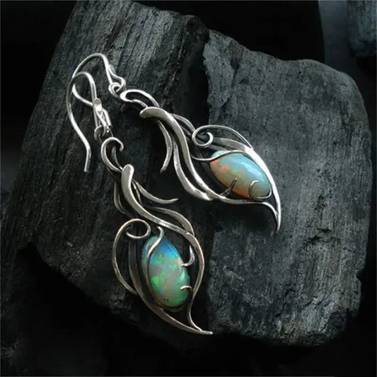 Boucles d'oreilles vintage en argent sterling avec opale bleue
