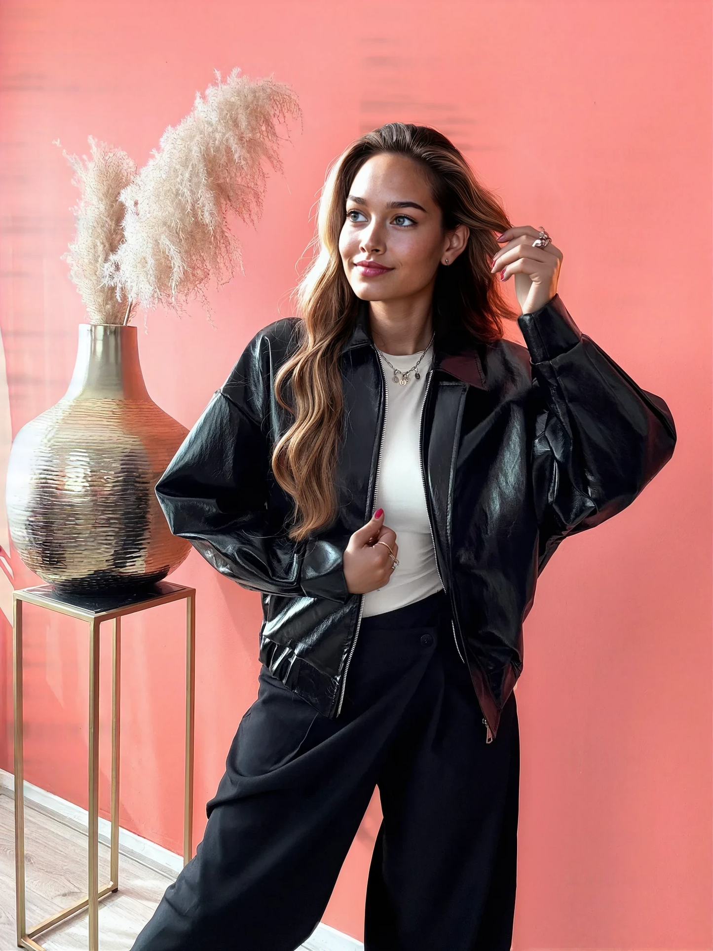 Glossy Black Bomber Jacket