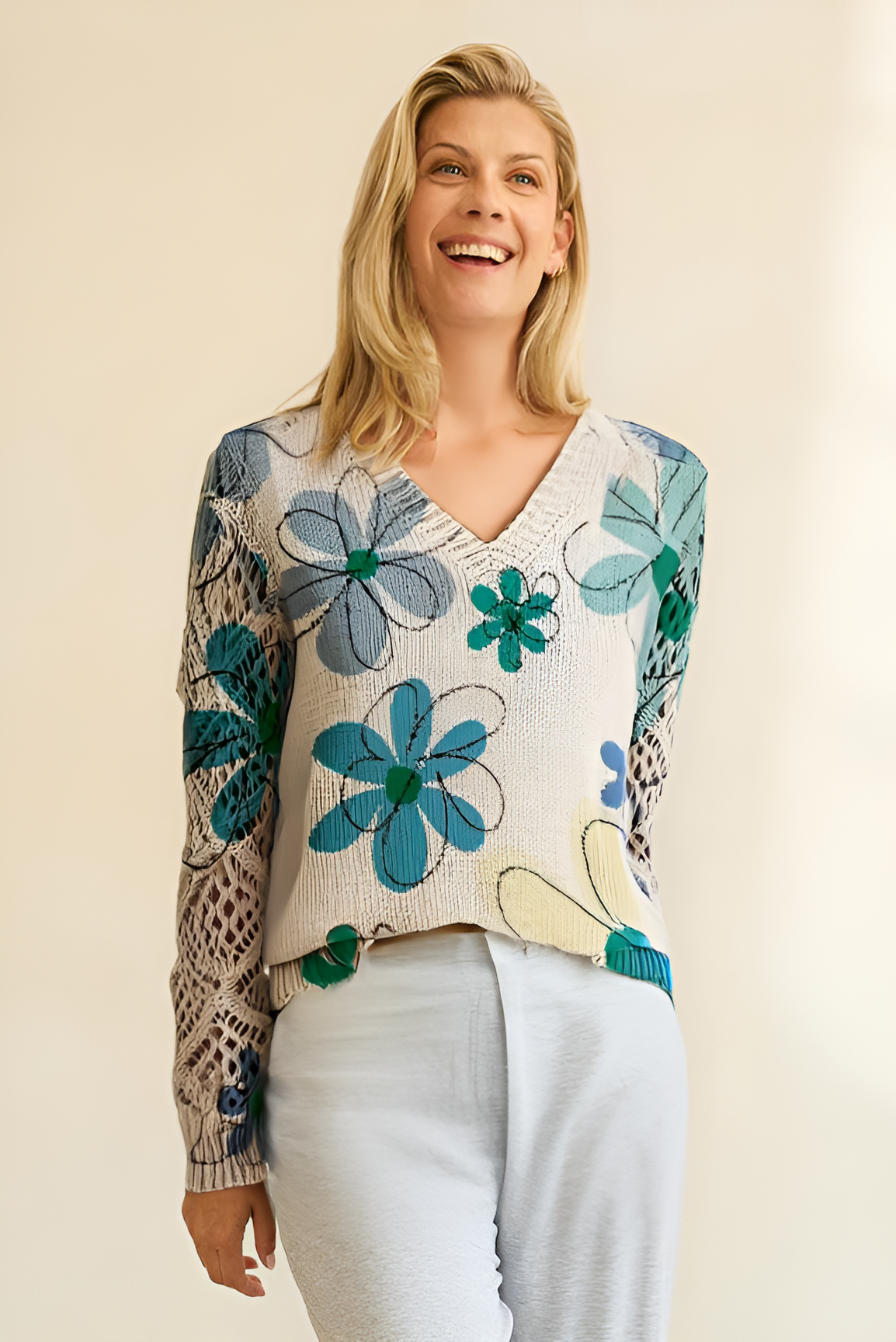 Lange™ | Bohemian Floral Print V-Neck Long Sleeve Top - Elegant Design